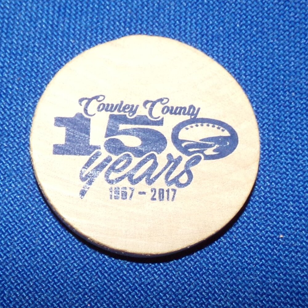 Vintage Wooden Buffalo Nickle - Celebrating 150 Years Cowley County, Kansas